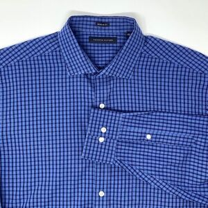 Tommy Hilfiger Regular Fit Cotton Blue Check Men's Long Sleeve Shirt Size Large‎